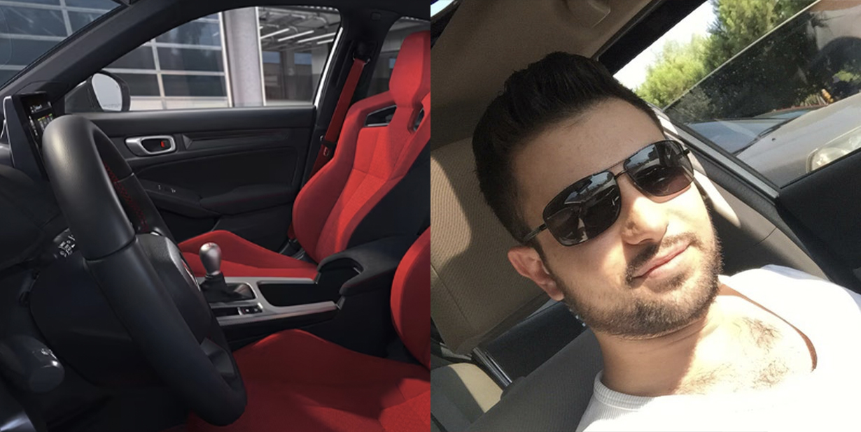Interior car and selfie split image