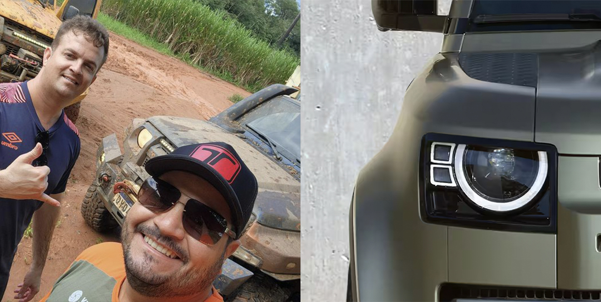 off road selfie and land rover split image