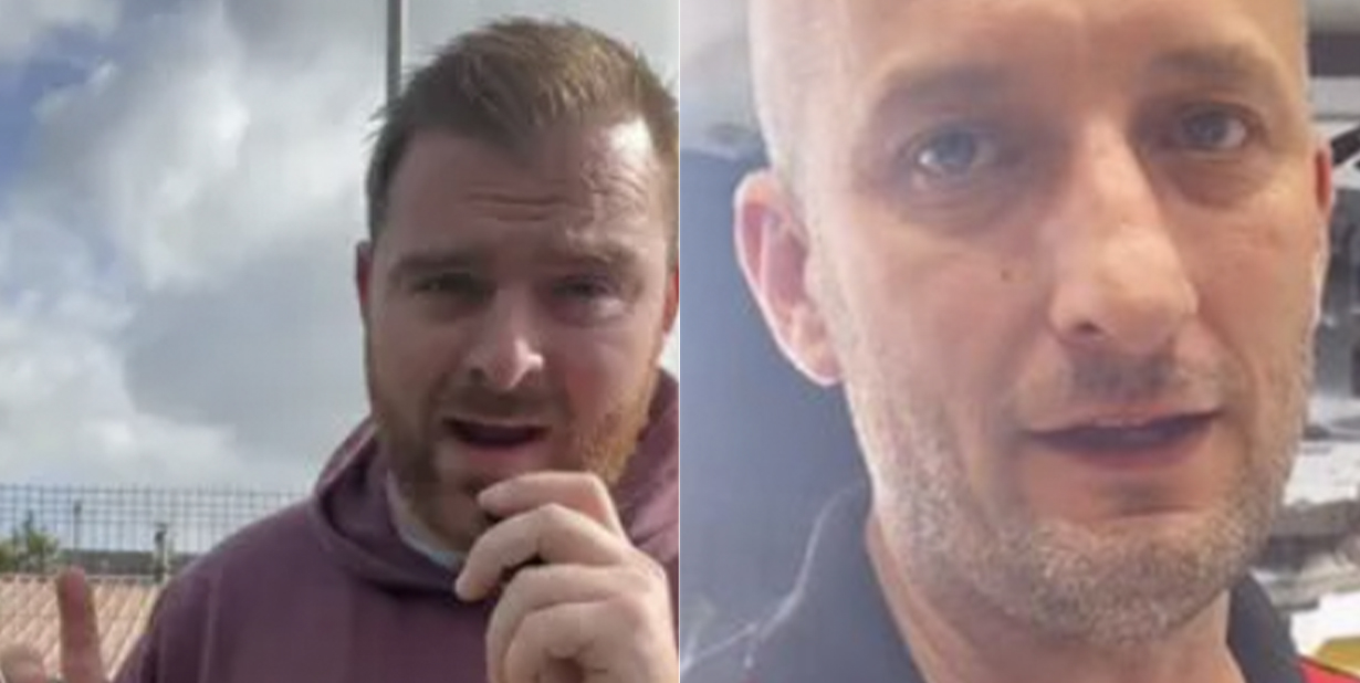 Middle aged men split image