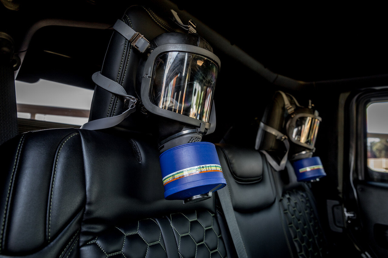 Gas masks in vehicle