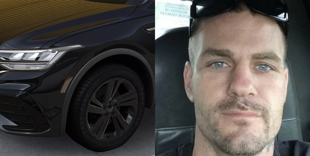 VW tiguan and middle aged man split image