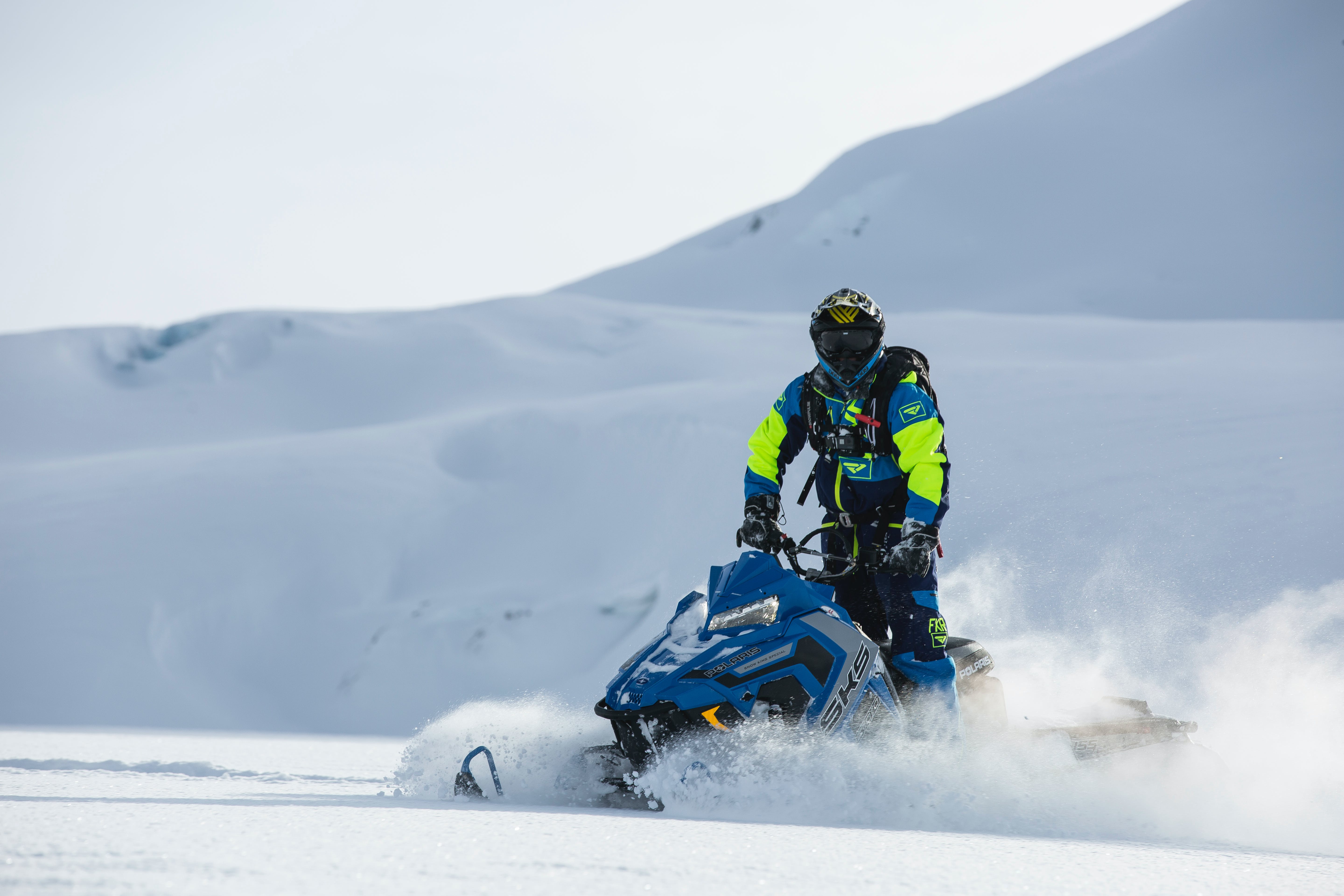 Blue snowmobile