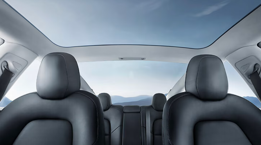 Interior view of the 2024 Tesla Model 3's glass roof