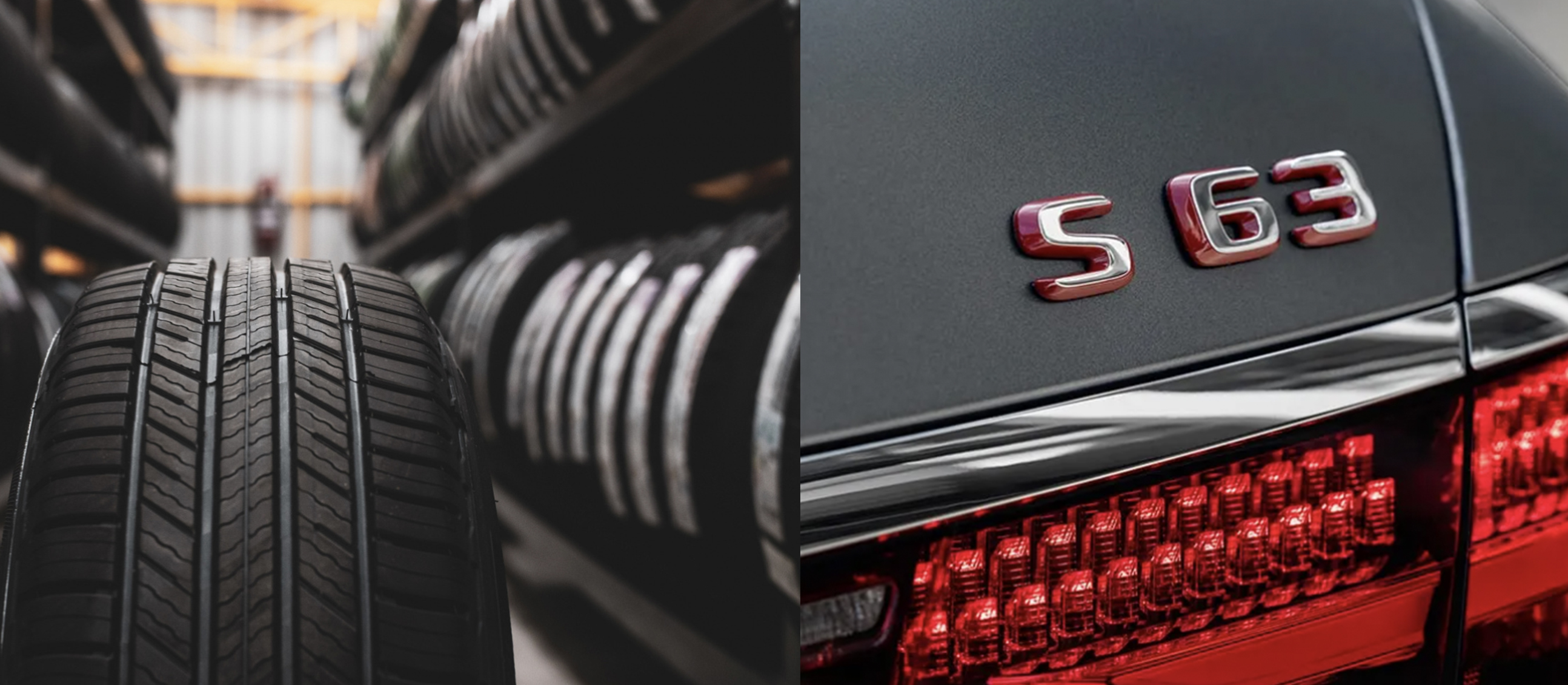 tire and car split image