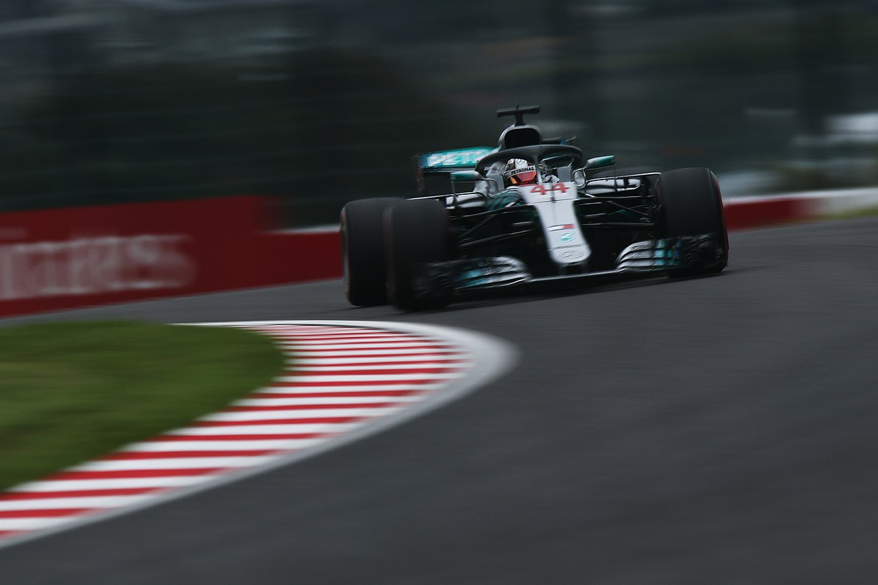 Lewis Hamilton driving his Mercedes F1