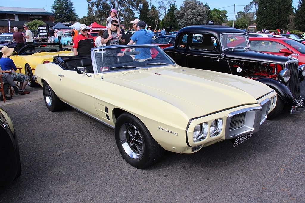 Close-up photo of a Beige 1969 Pontiac Firebird Convertible