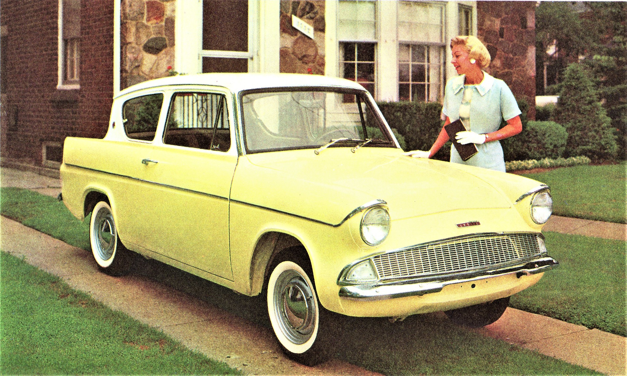 Image of yellow Ford Anglia