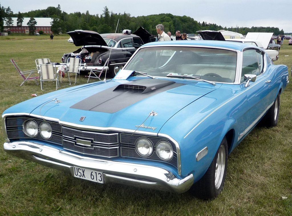 Close-up photo of a Blue 1968 Mercury Cyclone