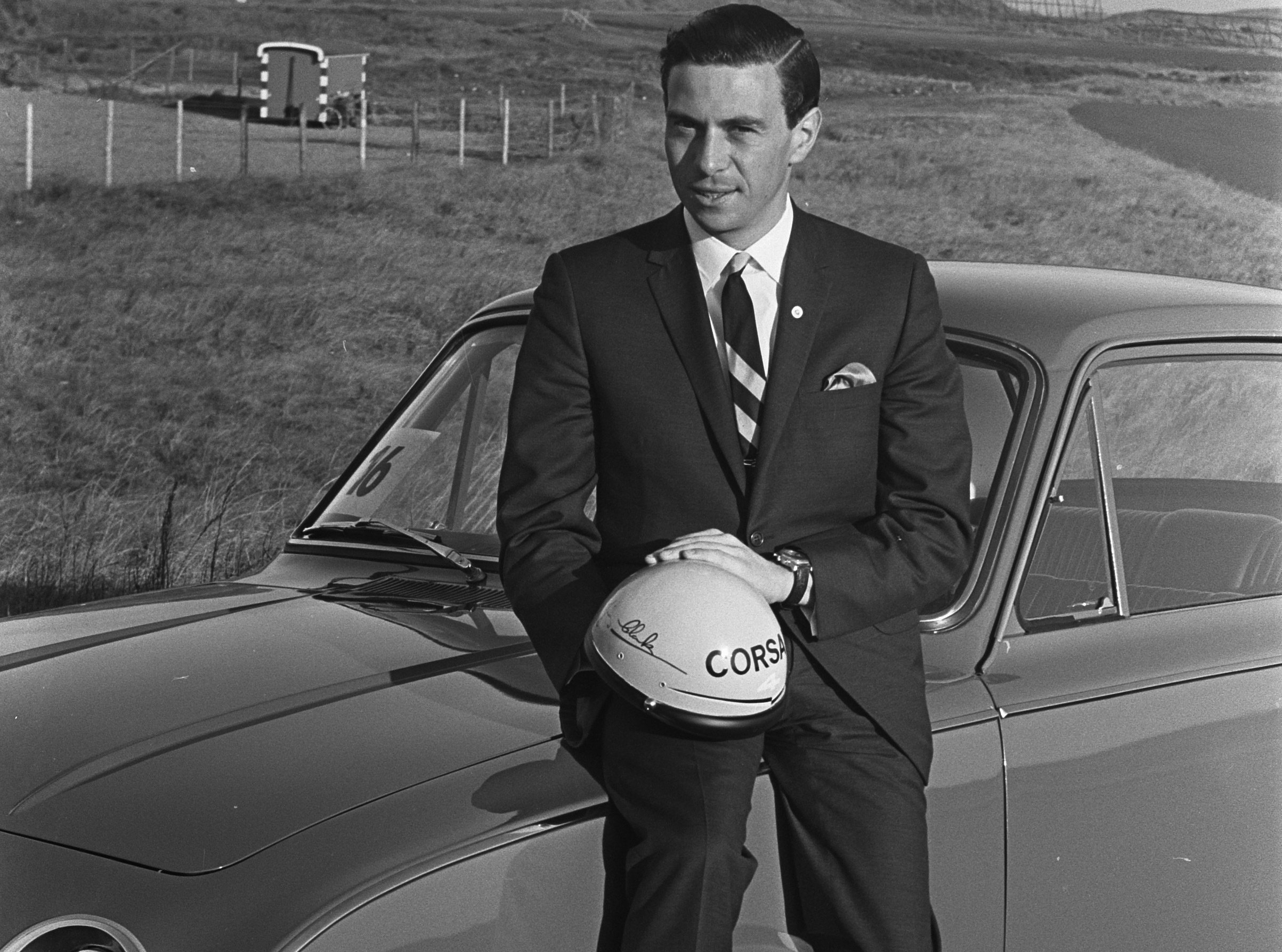 Jim Clark sitting on the Ford Corsair V4