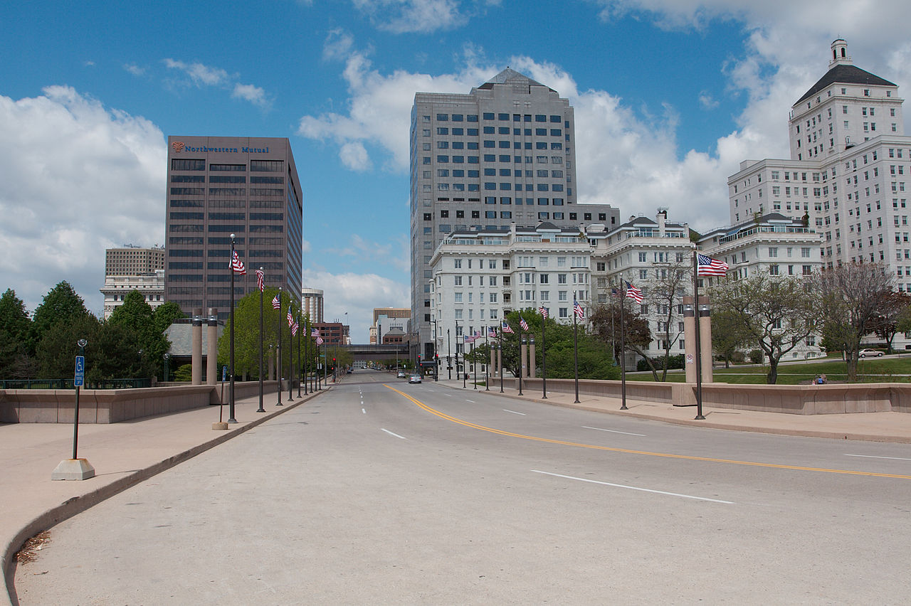 An empty road in Milwaukee, Wisconsin