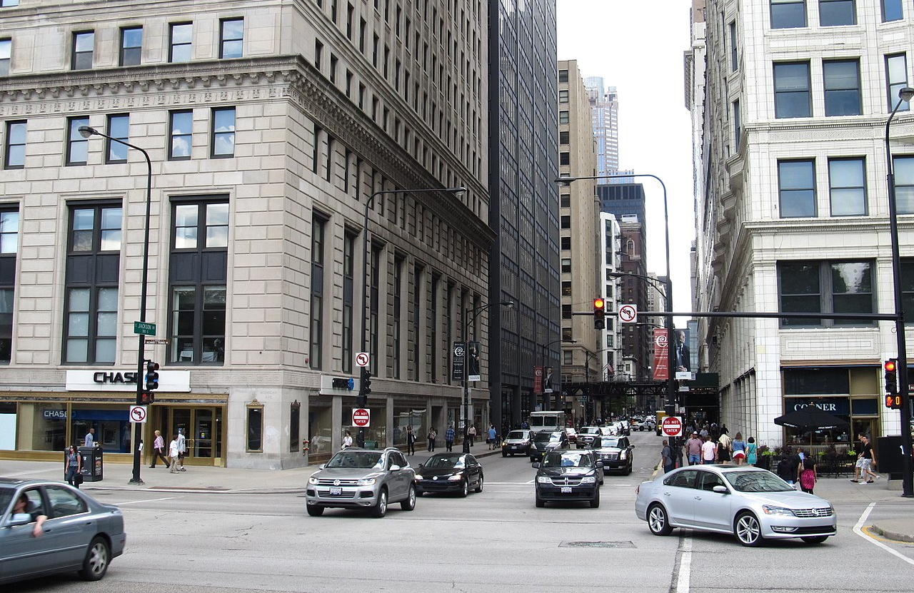 Busy Jackson Boulevard located in Chicago, Illinois