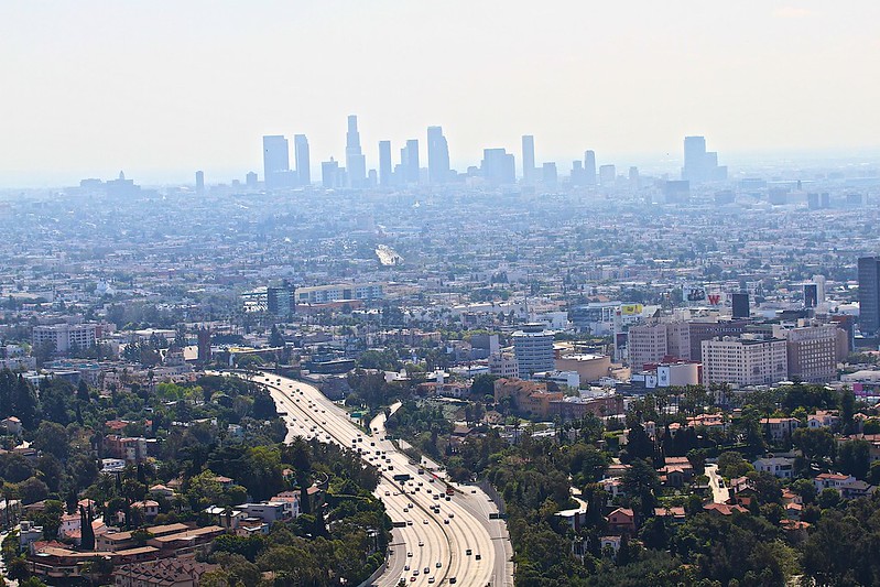 Downtown LA with smog, Los Angeles, CA