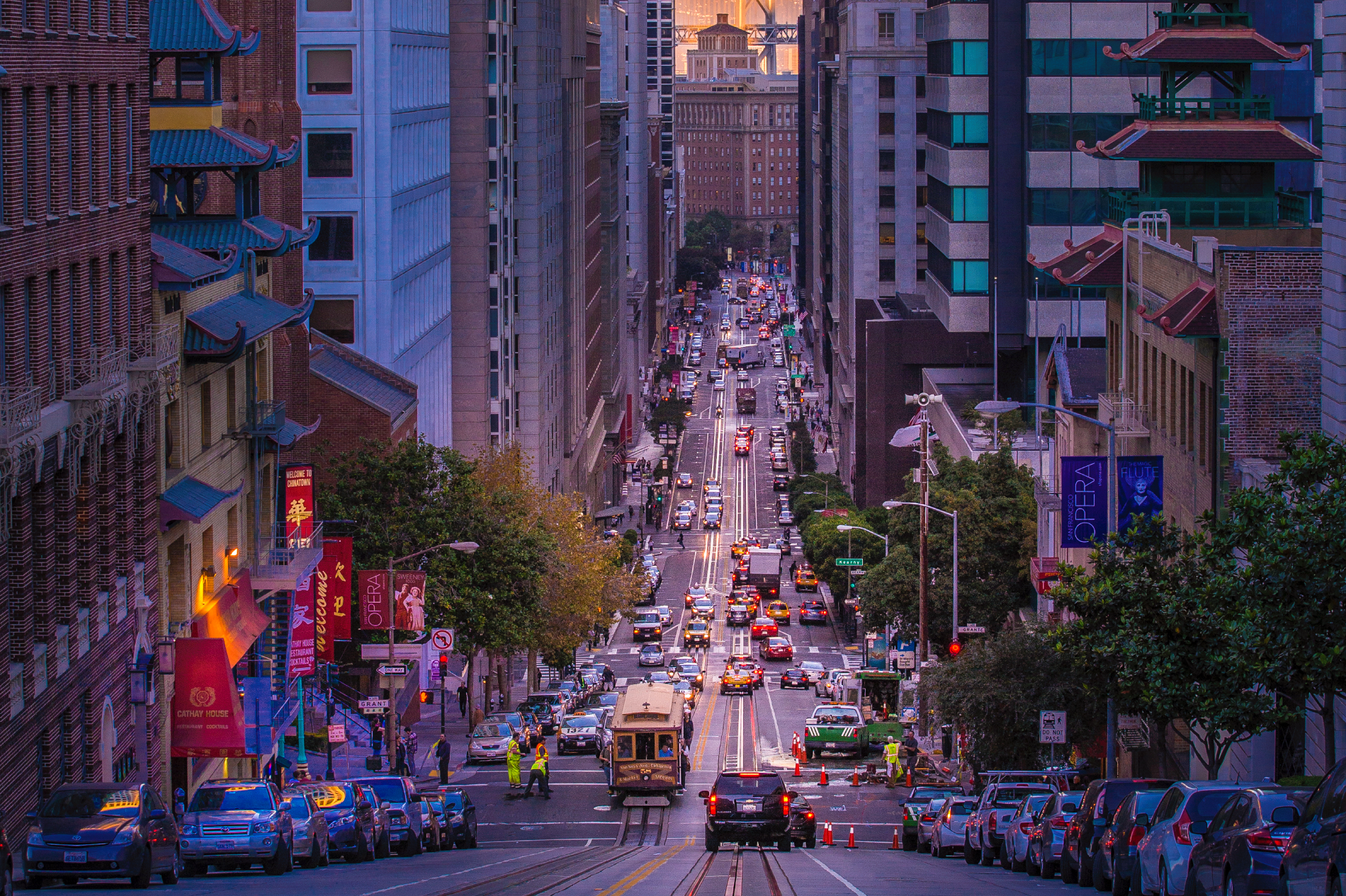 Busy California Street located in San Francisco, United States