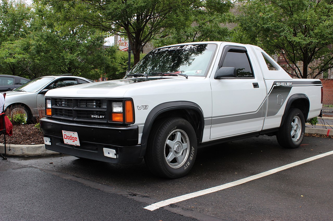White Dodge Dakota Shelby outside.