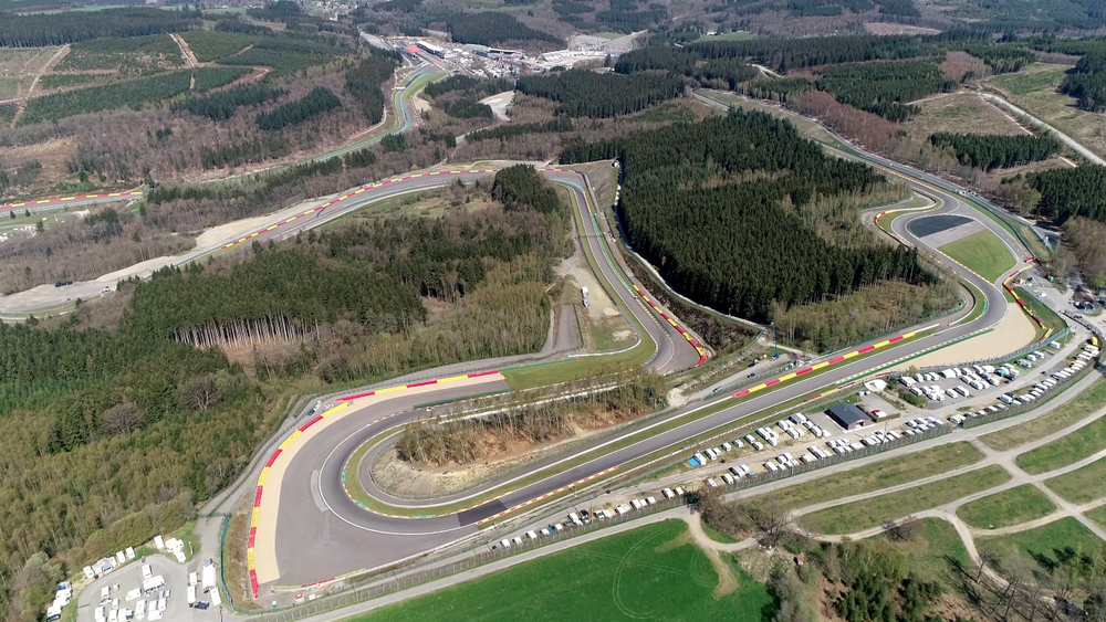 Aerial bird view of Circuit de Spa-Francorchamps in Stavelot Belgium