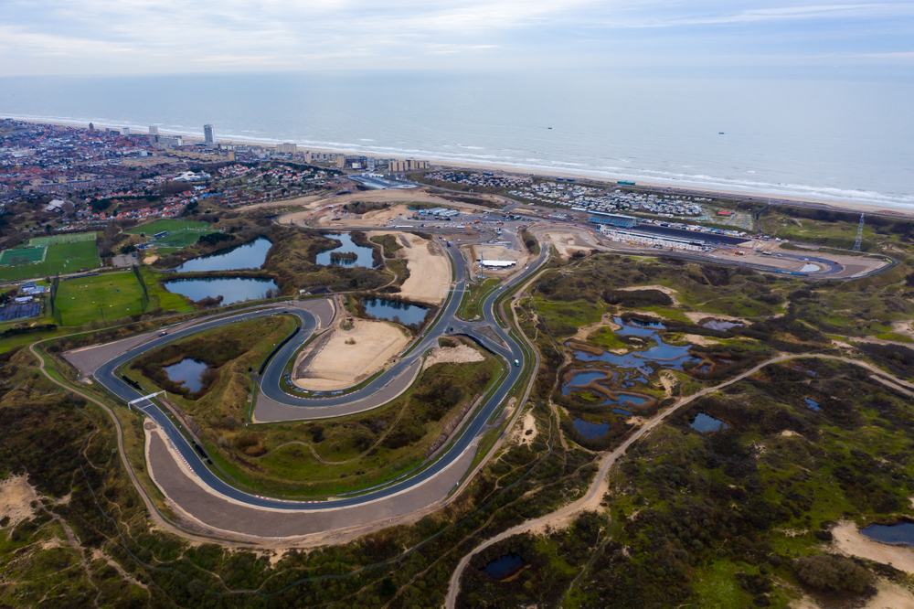 Aerial footage of Zandvoort race track in the Netherlands
