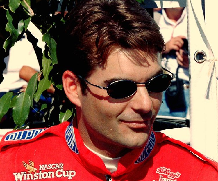 NASCAR racer Jeff Gordon in a red jacket