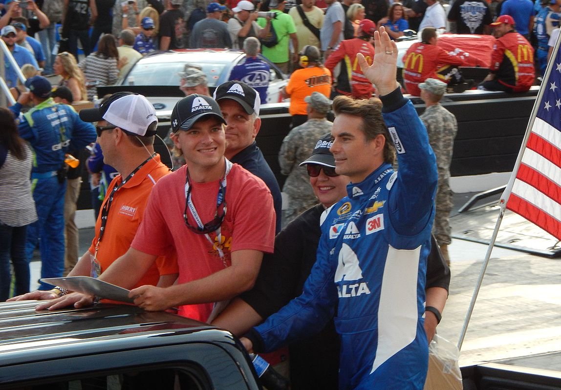 Jeff Gordon in the car waving
