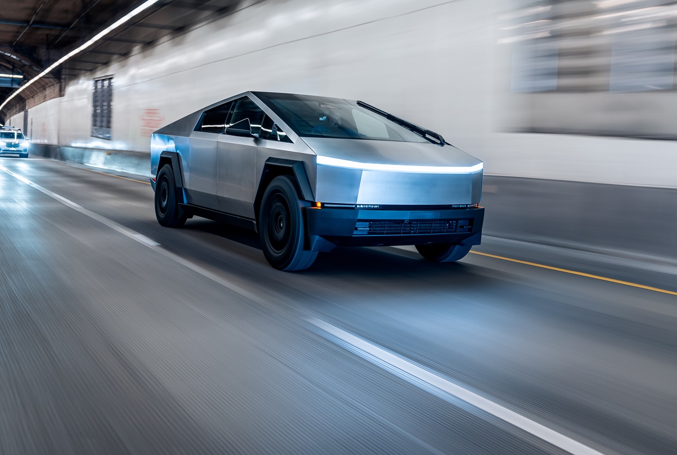 Tesla Cybertruck driving in a tunnel - 2024