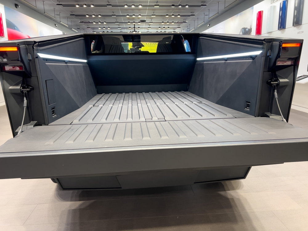 The futuristic Cybertruck by Tesla makes a stunning return to the showroom floor.