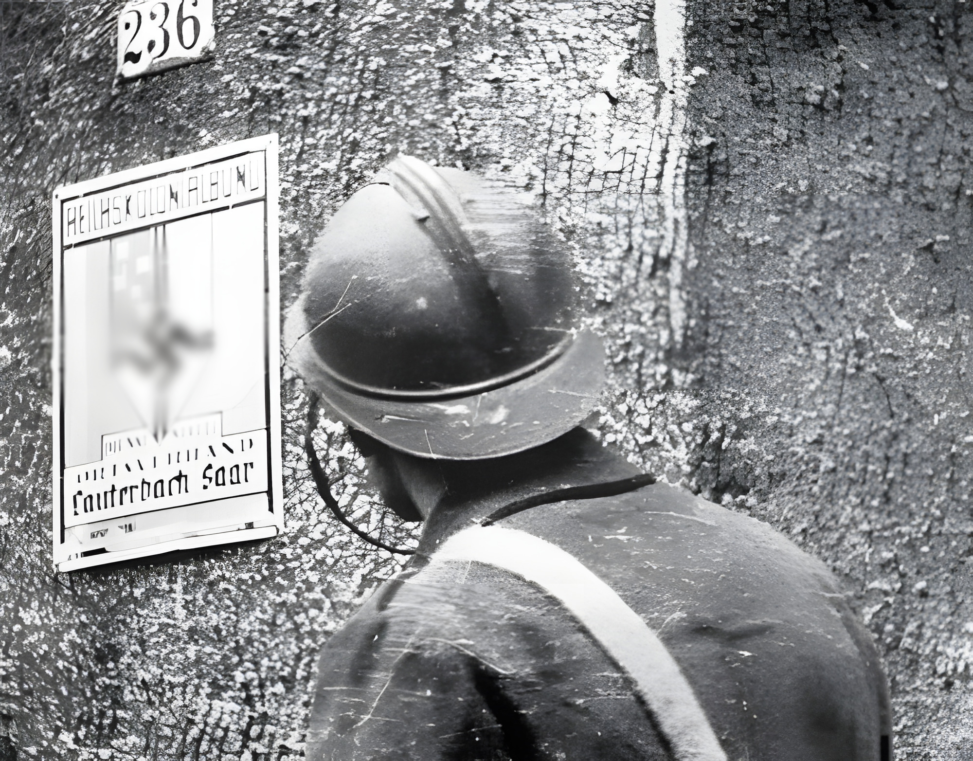 a french soldier looks at a poster