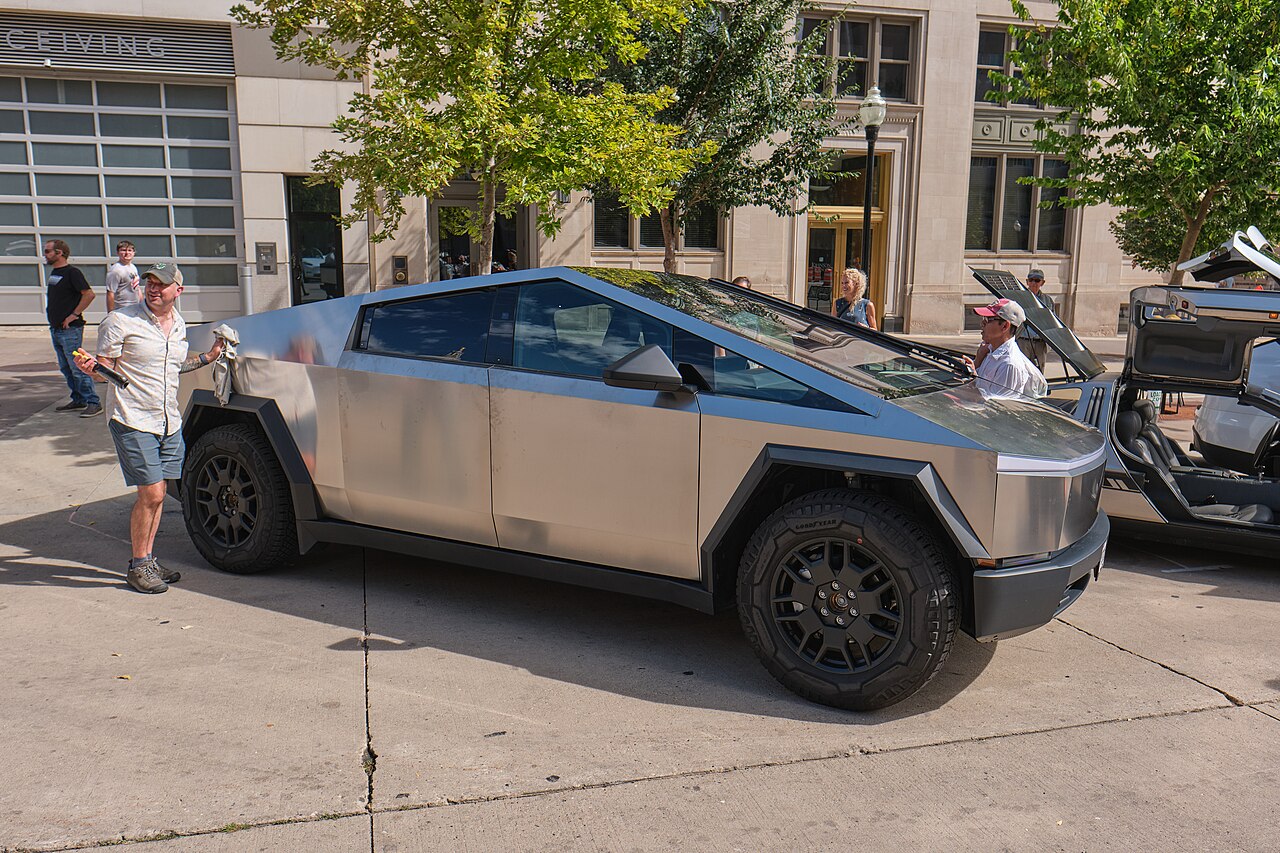 Tesla Cybertruck parked on the street.