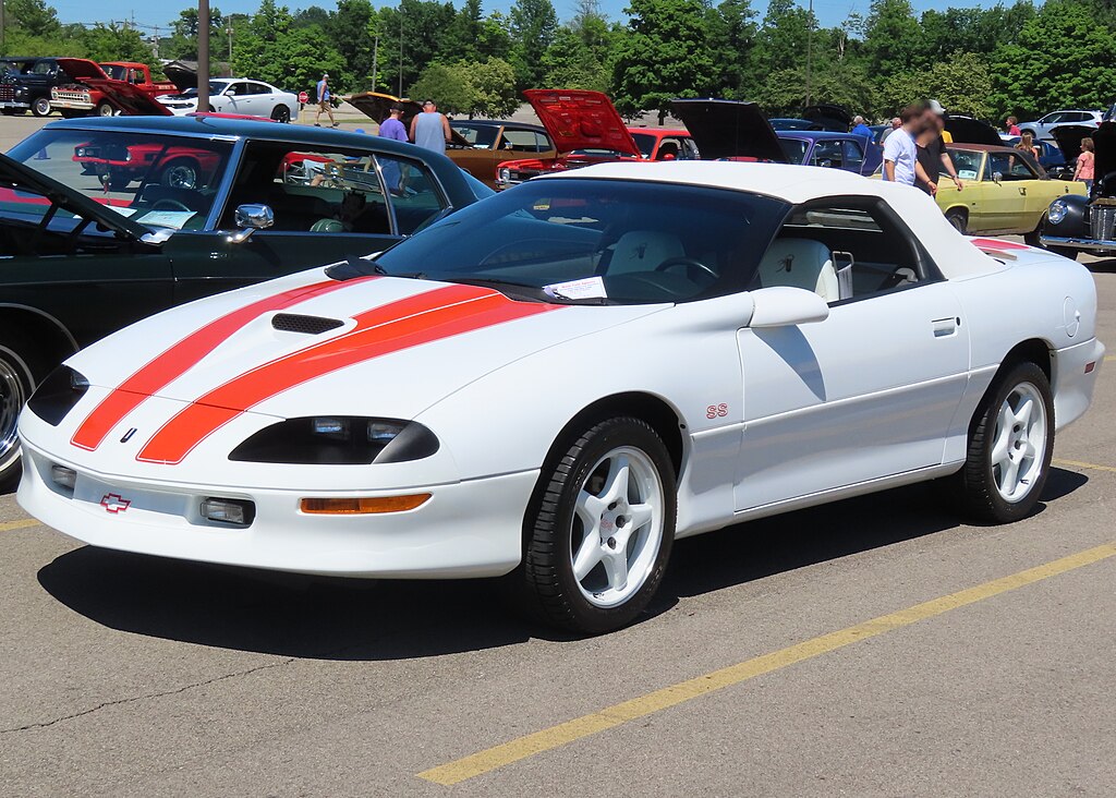 A close-up photo of a White 1997 Chevrolet Camaro SS