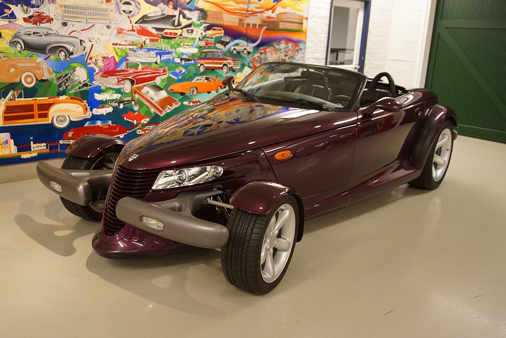 Close-up photo of a Dark Red 1997 Plymouth Prowler