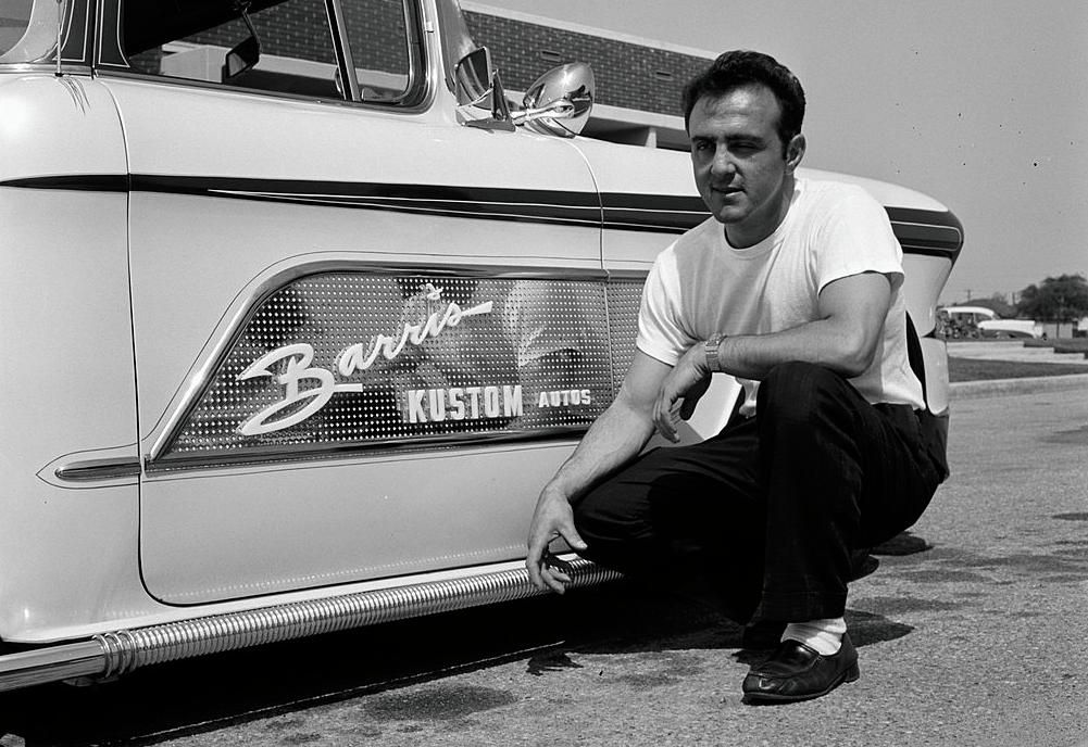 George Barris next to his automotive custom creation