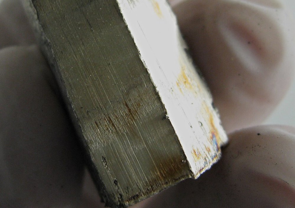 A freshly cut sample of lithium