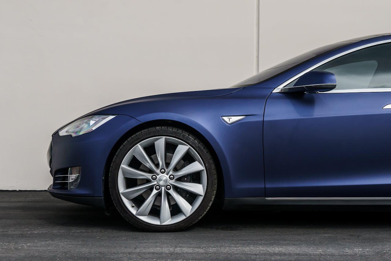 Blue Tesla Model S Front Wheel
