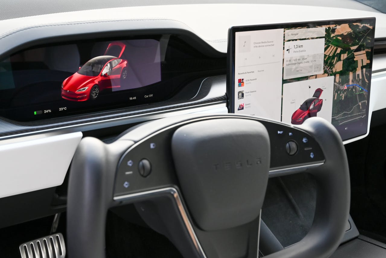 Car Interior of Tesla with Monitor