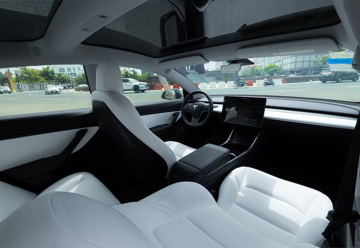 A Black and White Electric Car Interior