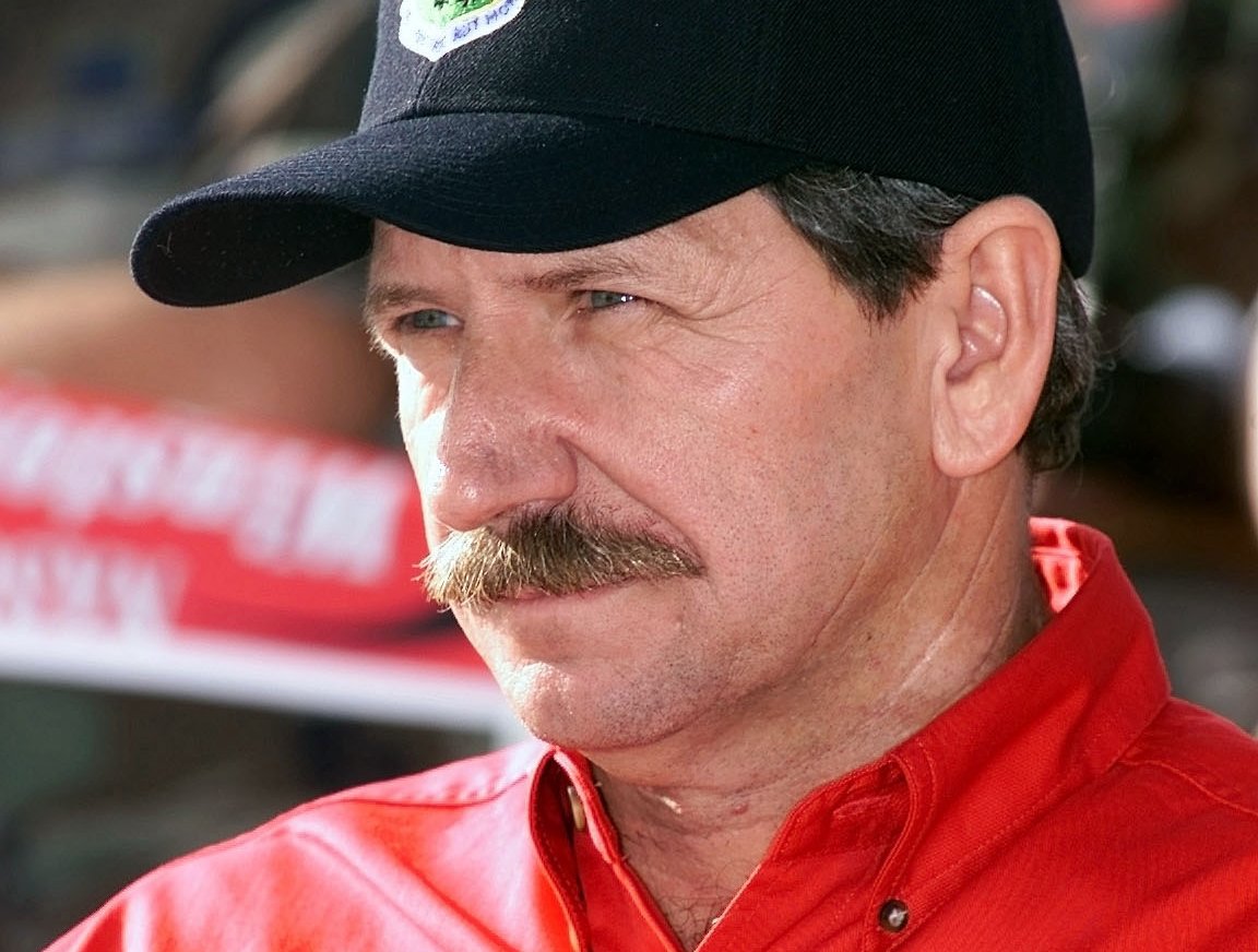 Dale Earnhardt  wearing a red shirt