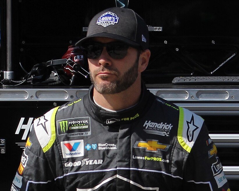 Jimmie Johnson wearing a black jumpsuit at Bristol Motor Speedway