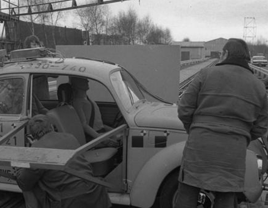 Crush test dummy in the car for testing - 1973