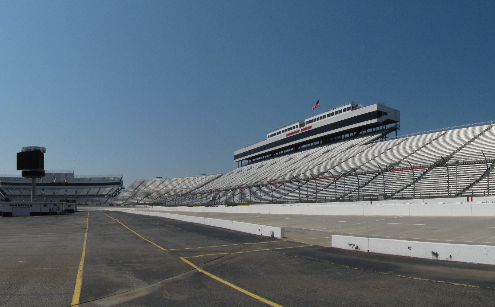View from the infield of the main stand and towards turns 1 and 2 at Martinsville Speedway