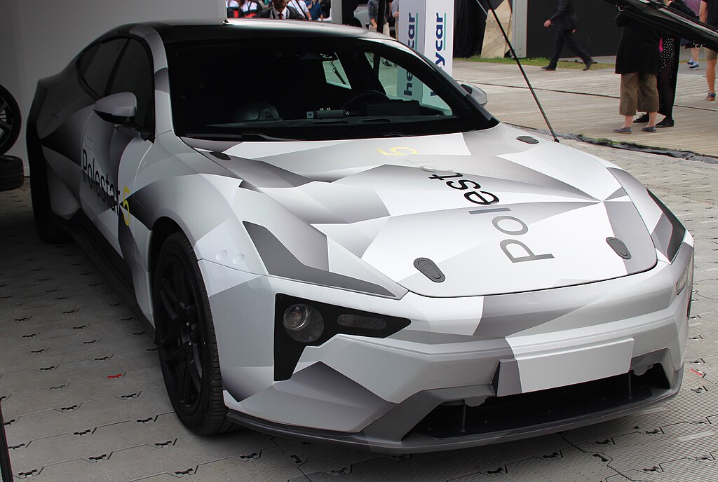 A close-up photo of a Polestar 5 car on display at an exhibition
