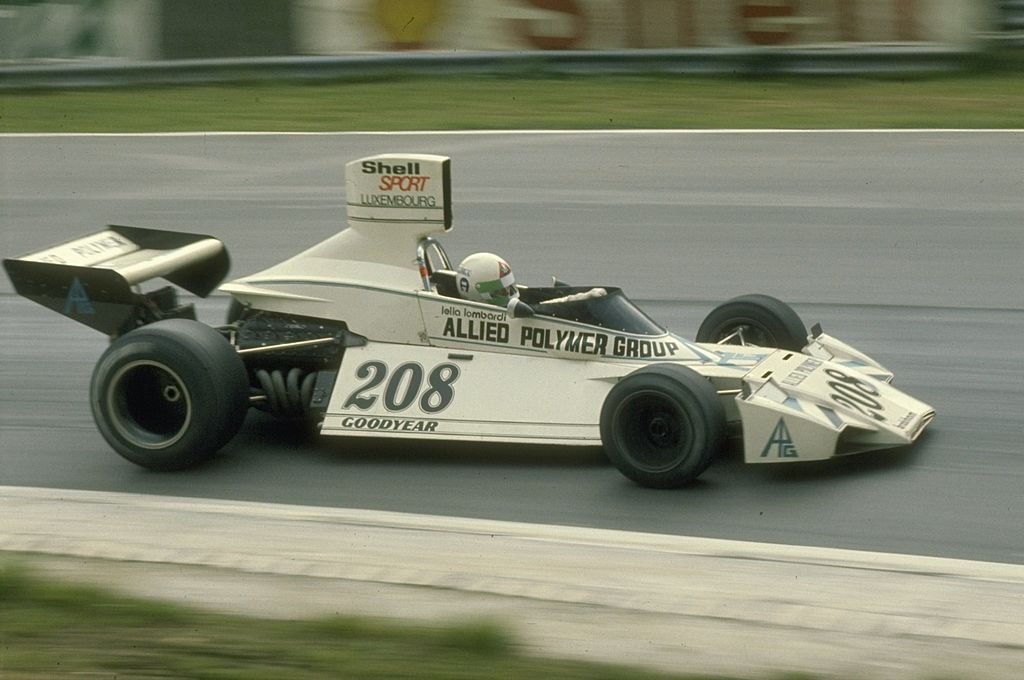 Lella Lombardi in action in her Brabham BT during the British Grand Prix