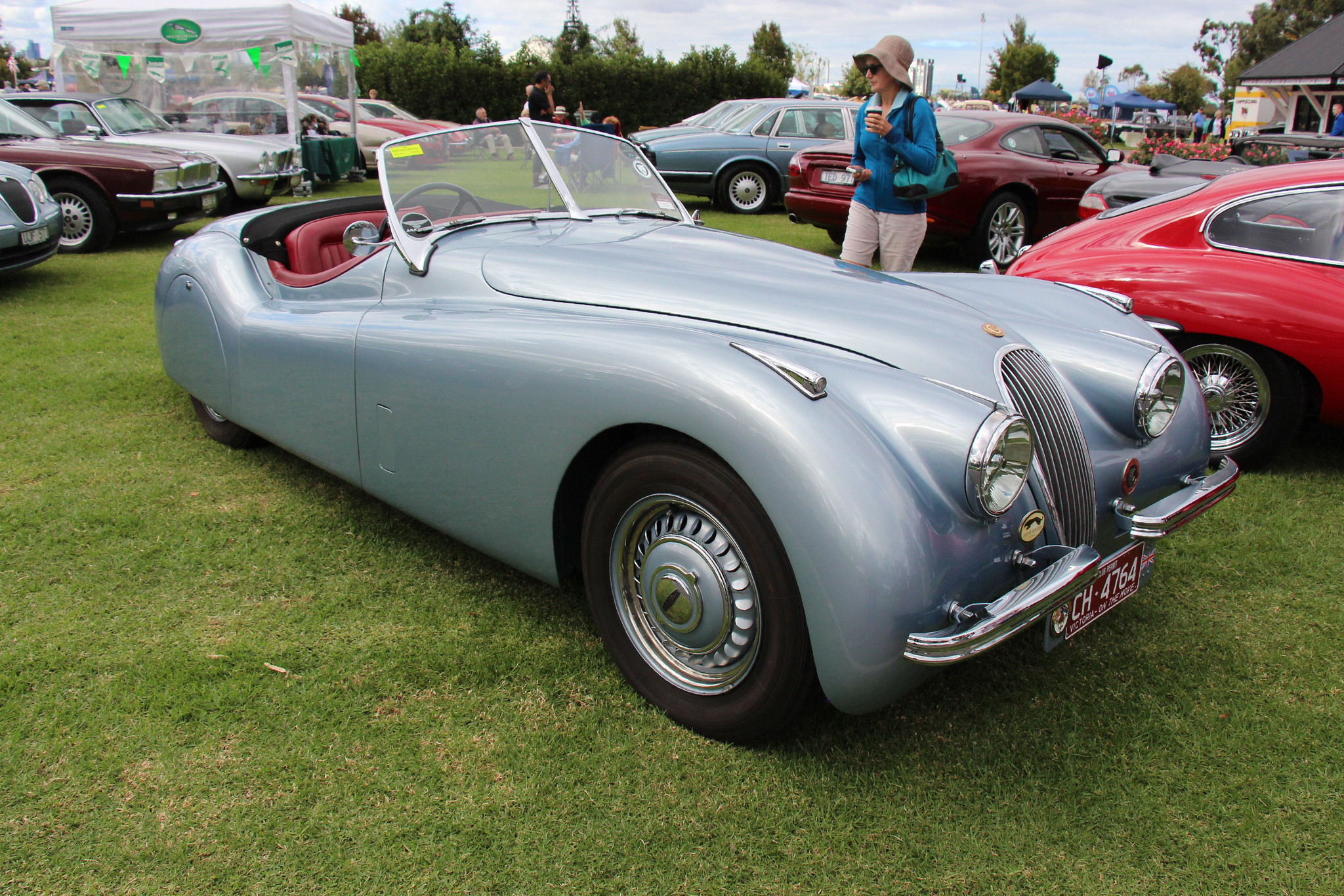 light blue 1951 Jaguar XK120 Roadster