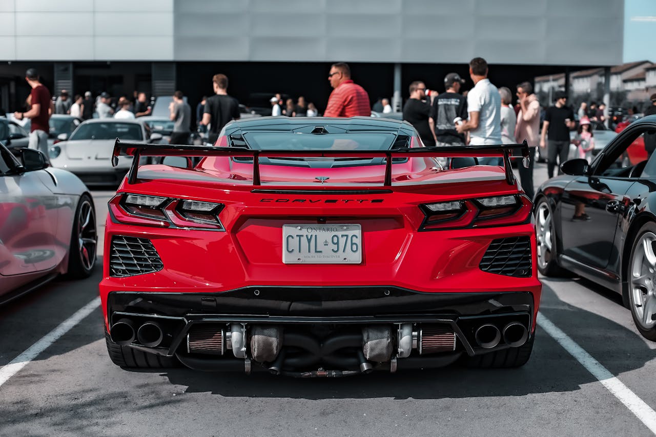 Red Chevrolet Corvette - rear view.