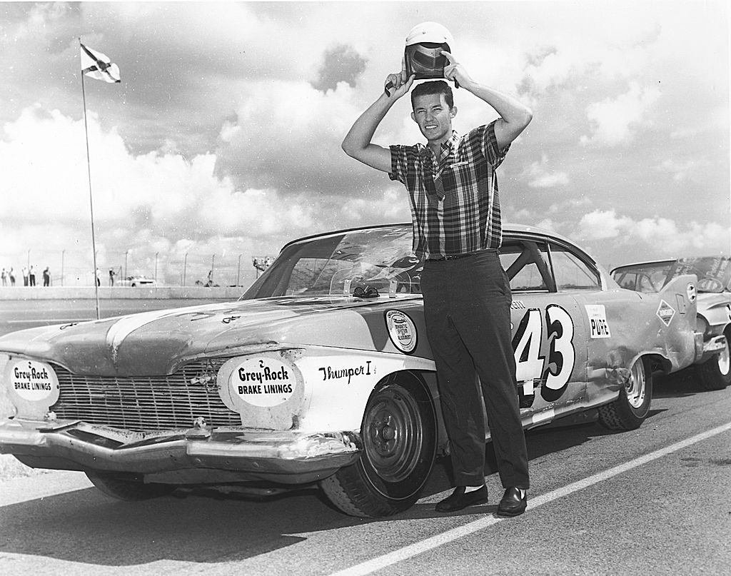 Richard Petty with his Plymouth NASCAR Cup car