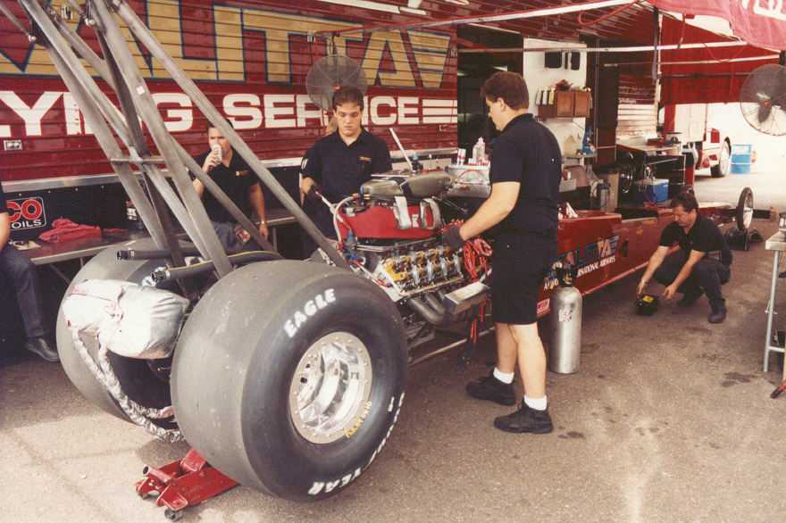 Kalitta's crew working on his dragster