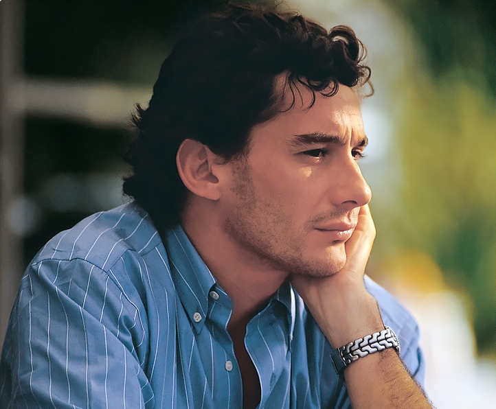 Ayrton Senna in blue shirt