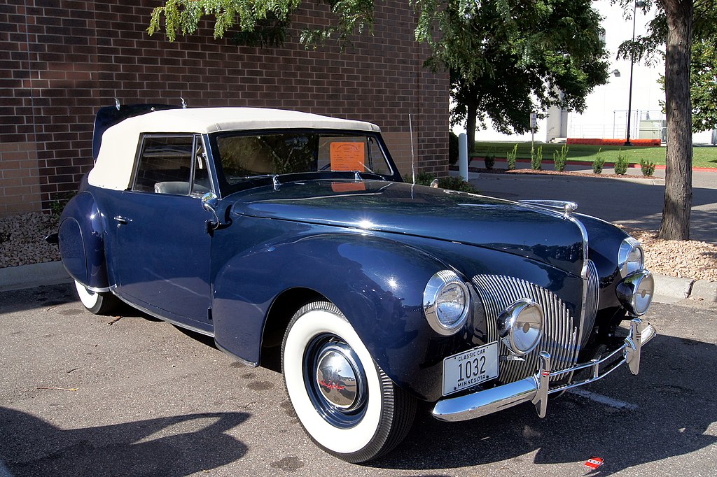 Close Up Photo of Blue 1939 Lincoln Continental Cabriolet