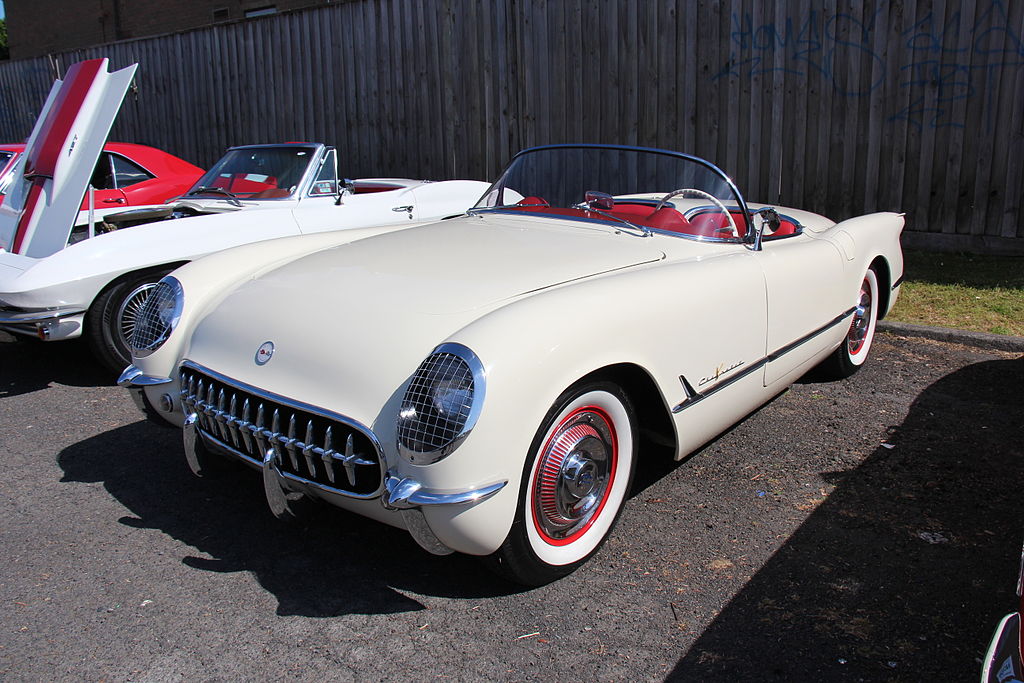 White 1955 Chevrolet Corvette V8 on a parking lot