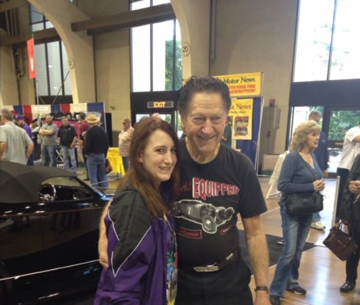 Gene Winfield, with a young female fan at Grand National Roadster Show in Pomona