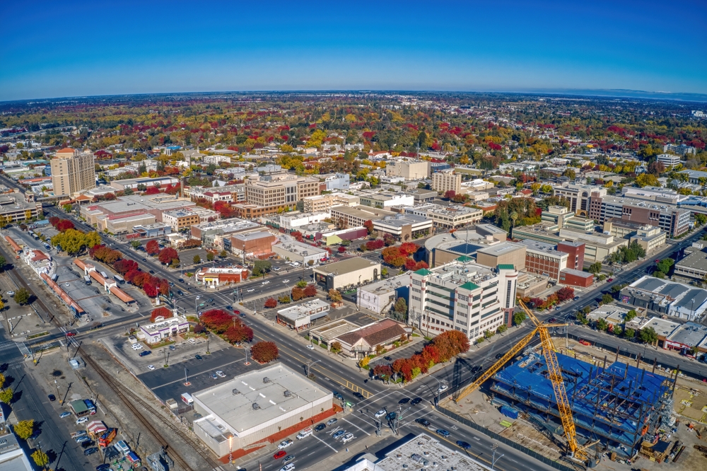 Aerial View of Downtown Modesto, California