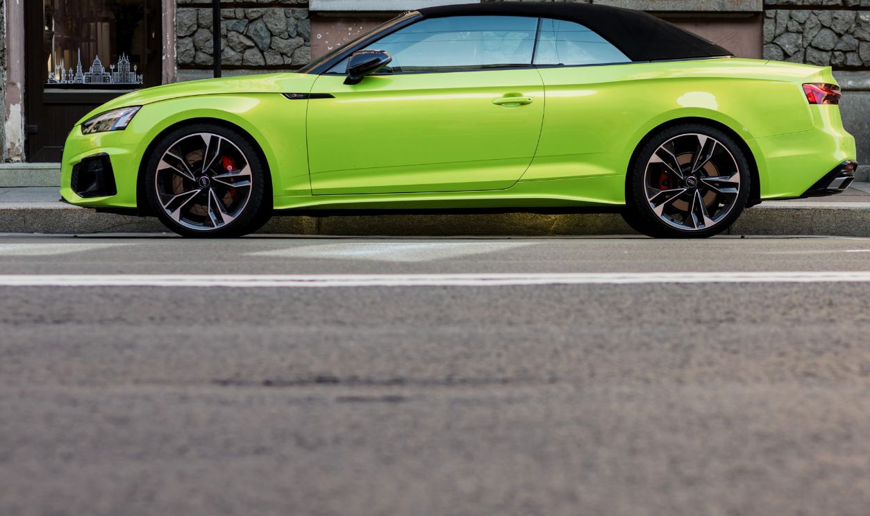 Minsk, Belarus, October 5, 2023 - Side view of the Luxury Audi Coupe in a city street.