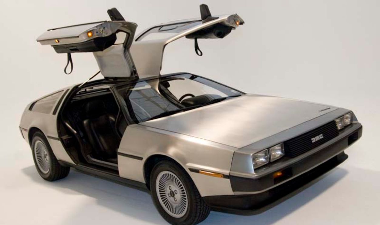 DeLorean with doors open.